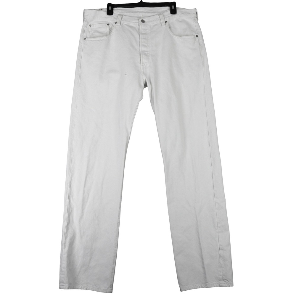 Levis 501 Jeans Mens 38x34 White Denim Straight Fit Button Fly Casual Wear